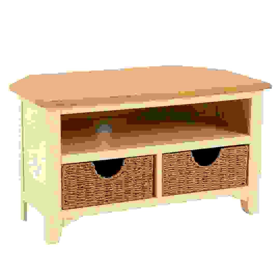 Kansas Wooden Corner TV Unit W/Baskets (85 x 50 x 48 cm, Small)