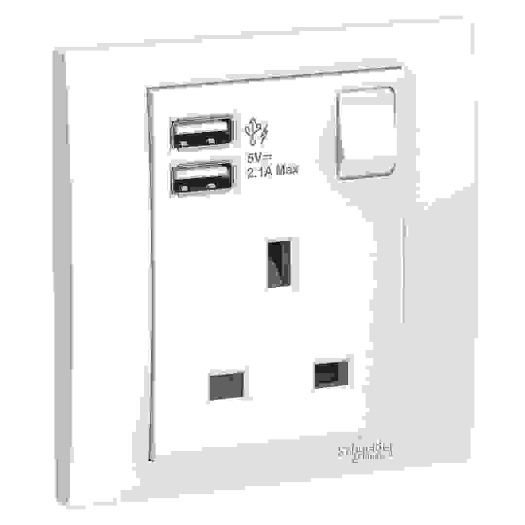 Schneider Electric Vivace 1 Gang Switched Sockets with 2 USB Chargers (8.7 x 8.7 x 4.19 cm)