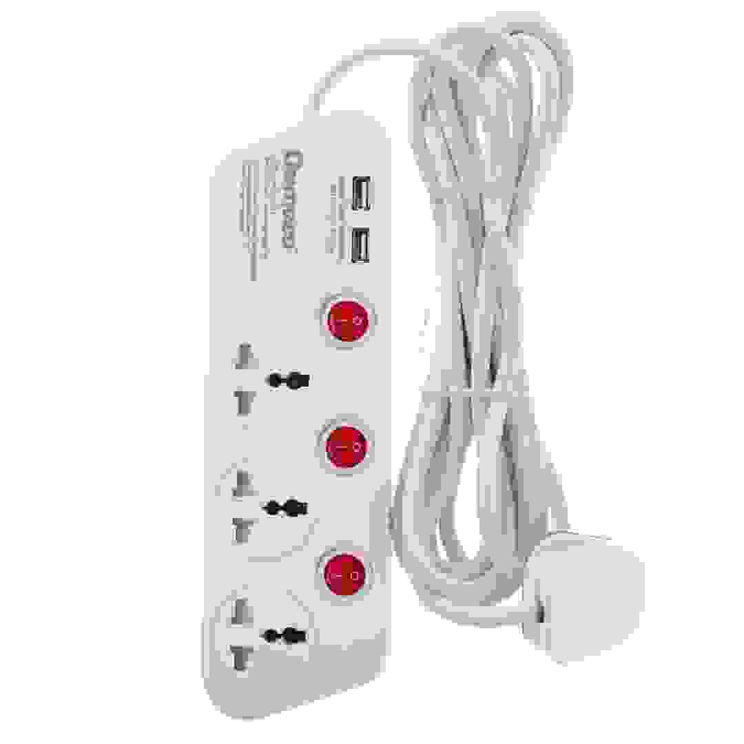 Oshtraco 3-Way Extension Cord W/ Dual USB Ports (4 m)