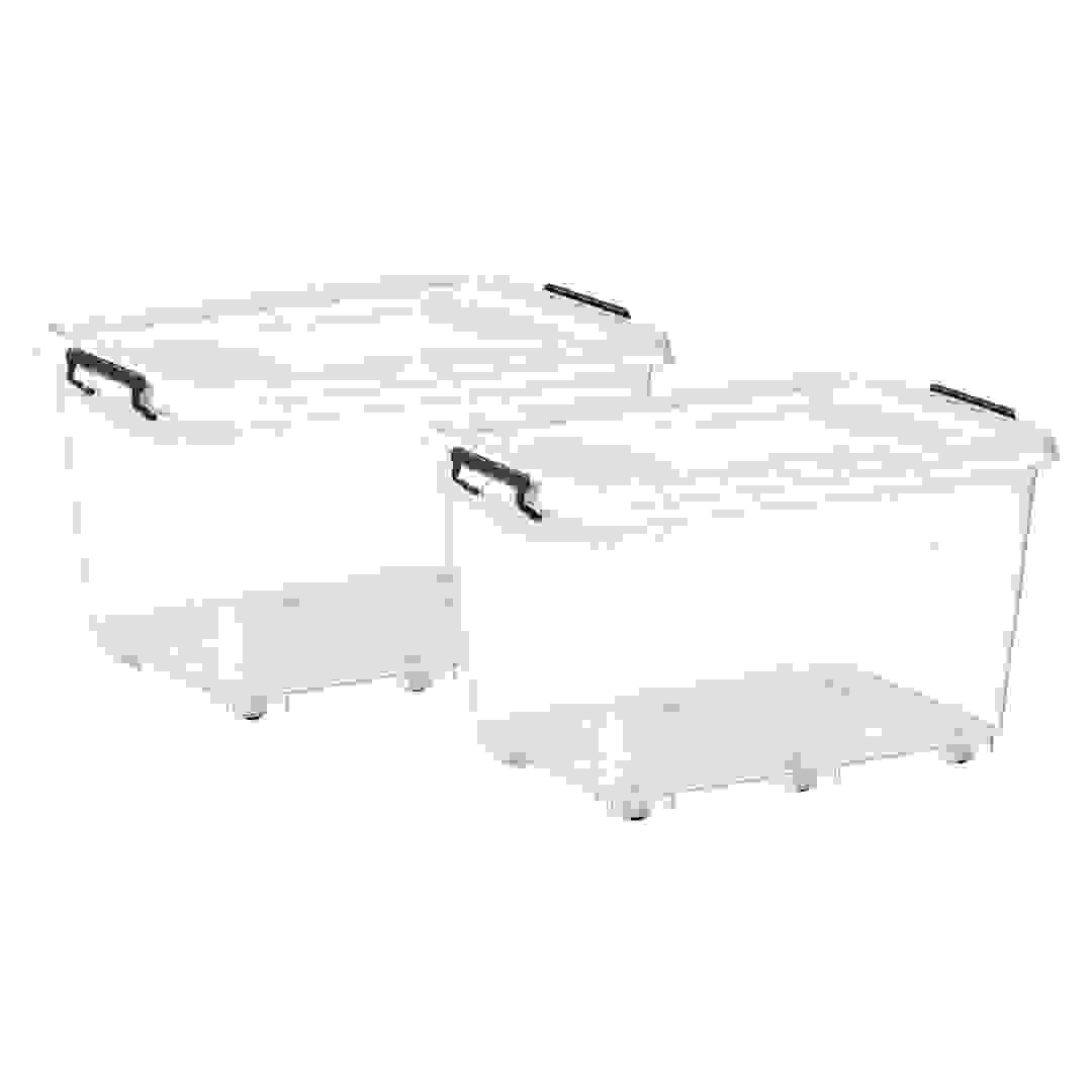 Cosmoplast Plastic Storage Box Set W/Wheels & Lids (2 Pc., 82 L, Clear)