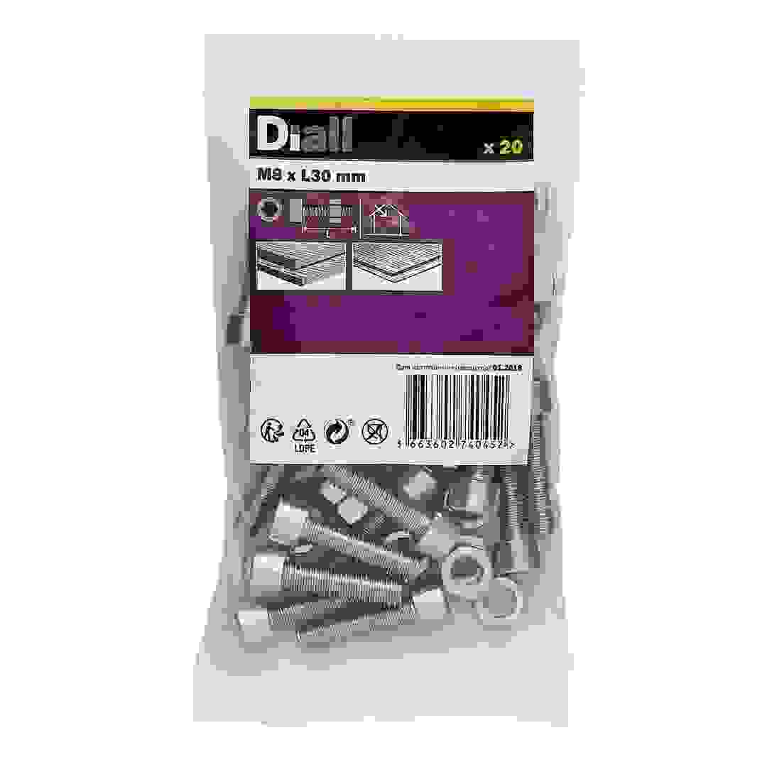 Diall M8 Cylindrical Carbon Steel Set Screw & Nut (30 mm, 20 Pc.)