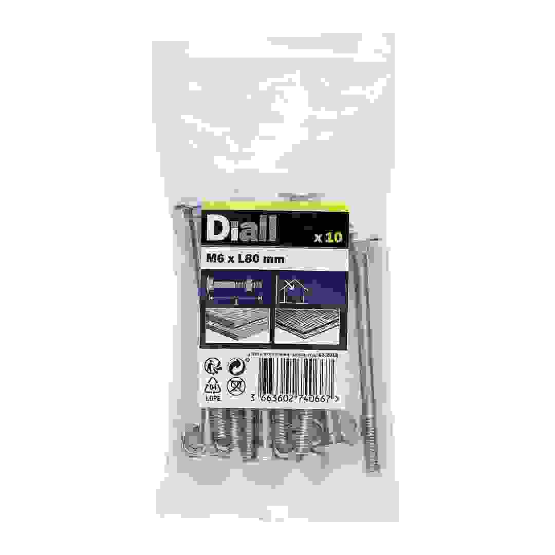 Diall Zinc-Plated Carbon Steel Square Coach Nut & Bolt Pack (M6 x 80 mm, 10 Pc.)