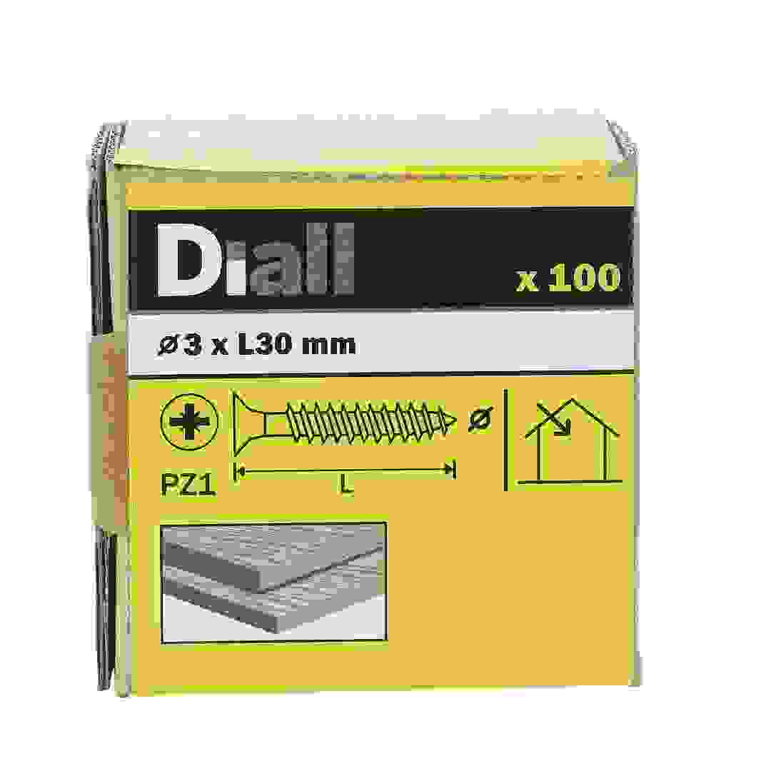 Diall Zinc-Plated Carbon Steel Wood Screw Pack (3 x 30 mm, 100 Pc.)