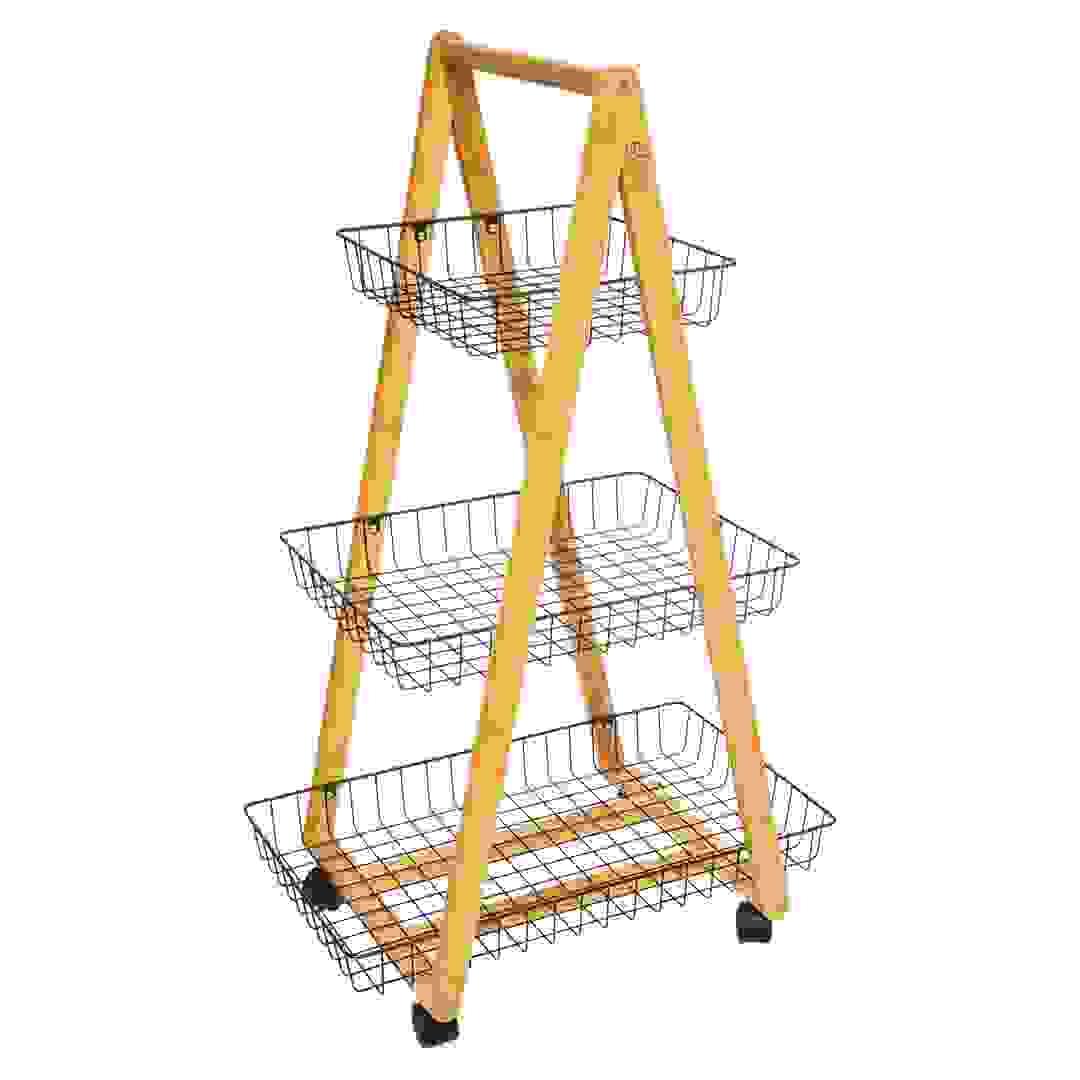 5Five Modern Bamboo 3 Level Trolley W/Wheels (54.5 x 35.5 x 88 cm)