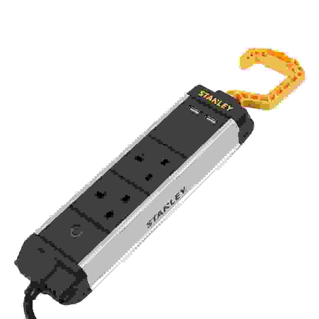 مشترك كهربائي ثنائي المقبس مع 2 منفذ USB وكابل ستانلي