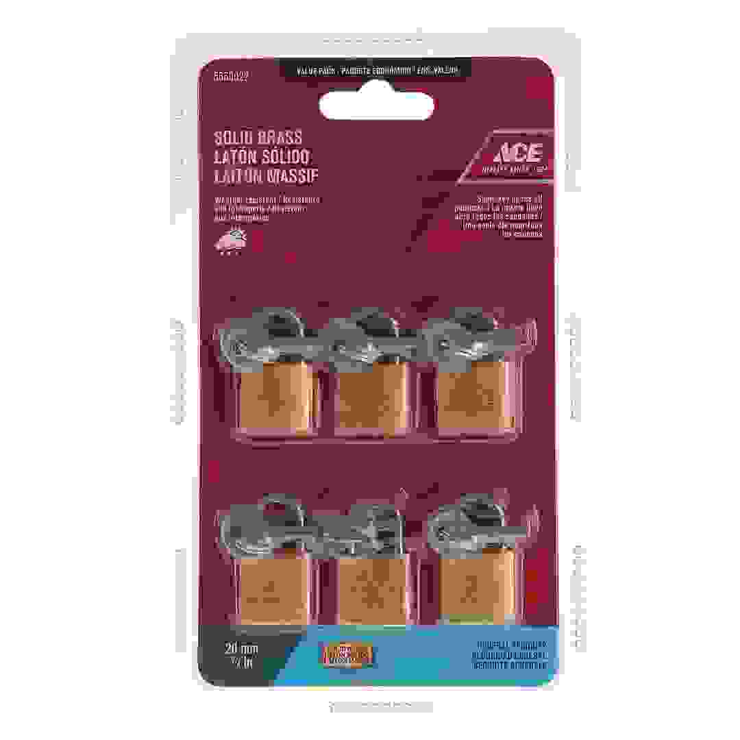 ACE Solid Brass Padlock Pack (20 mm, 6 Pc.)