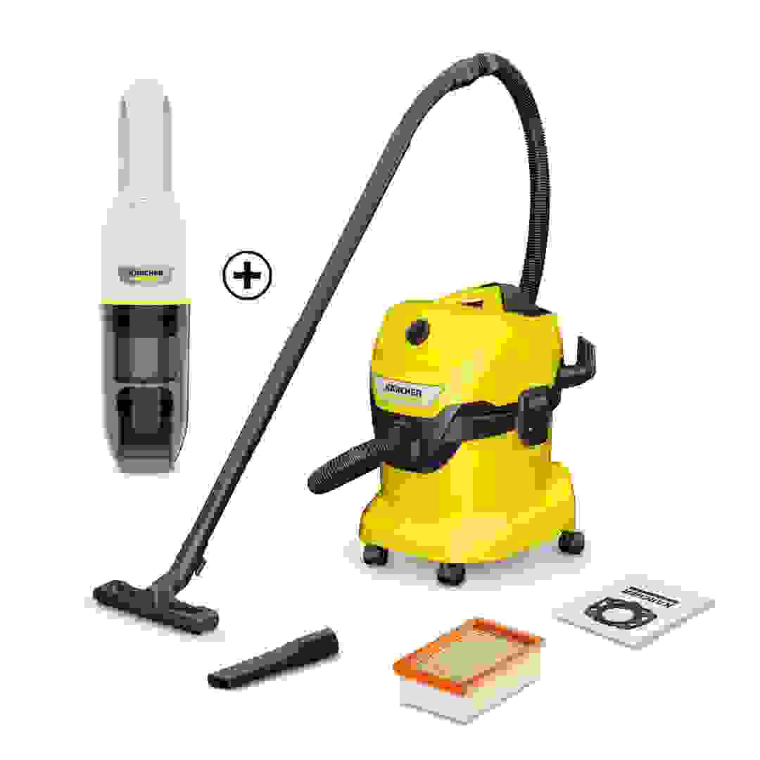 Karcher Wet & Dry Corded Vacuum Cleaner, WD 4 (1000 W) + Cordless Handheld Vacuum Cleaner, VCH 2 (7.2 V)