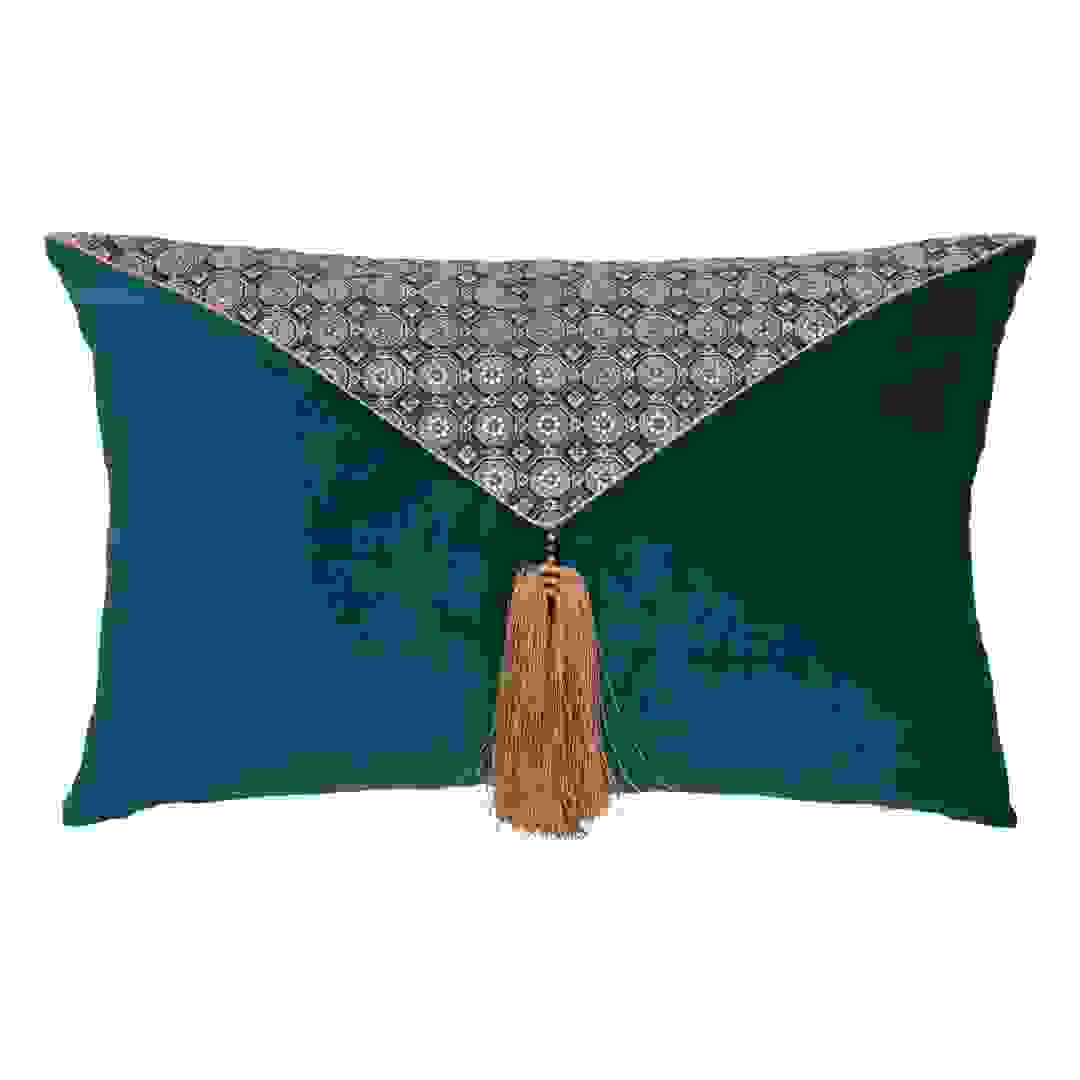 Atmosphera Jiling Polyester Tassel Cushion (58 x 18 x 38 cm, Emerald Blue)