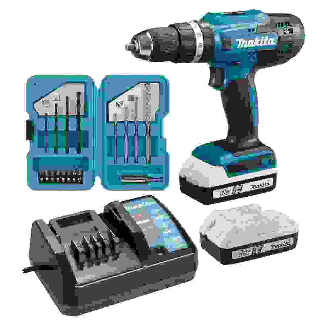 Makita Cordless Impact Drill W/Batteries & Charger, HP488D002 (18 V) + Bit Set (17 Pc.)