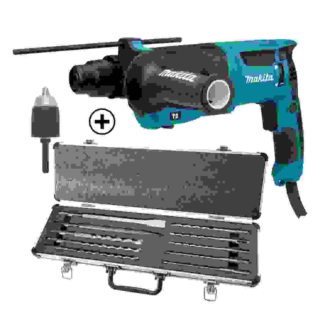 Makita Corded Rotary Hammer, HR2630X7 (800 W) + Chisel & Drill Bit Set (10 Pc.)