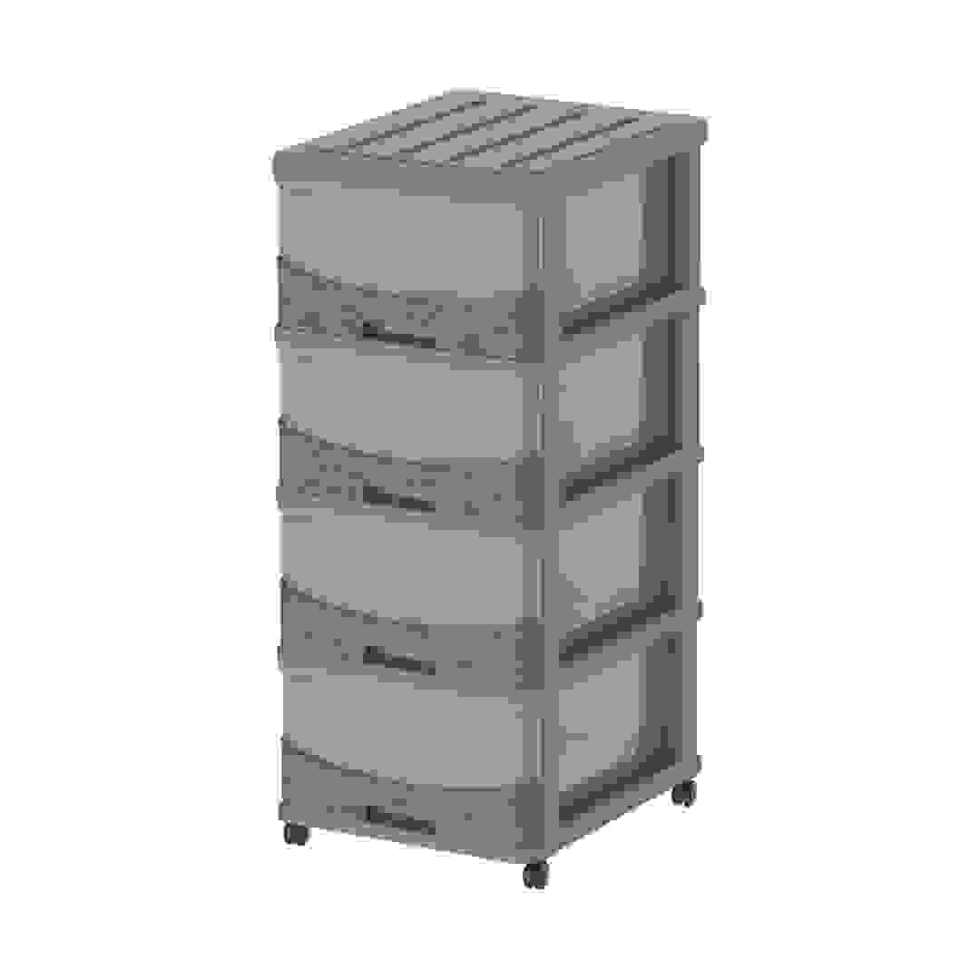 Cosmoplast Cedargrain Plastic 4-Tier Storage Cabinet W/Drawers & Wheels (Dark Grey, 50 x 40 x 92 cm)