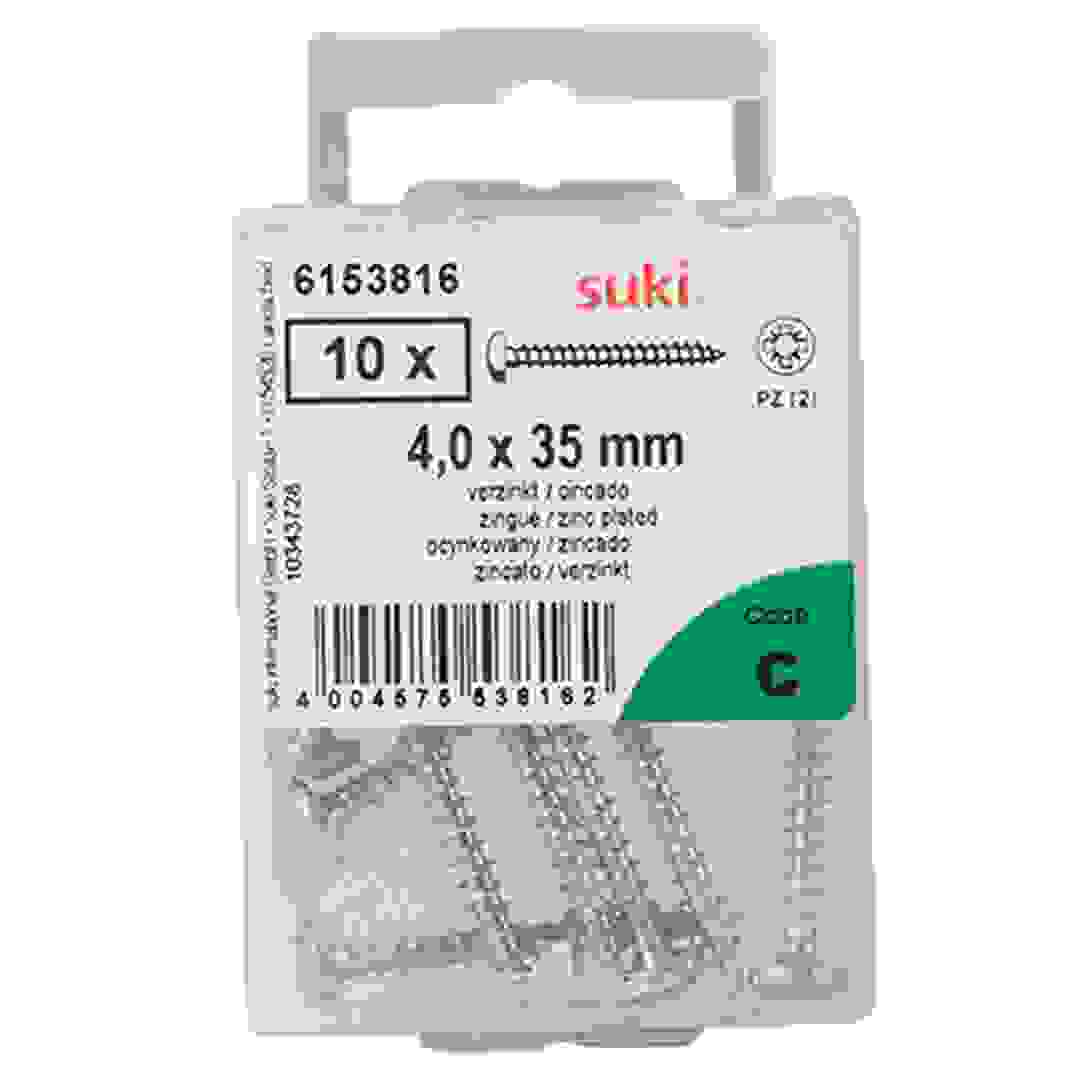 Suki Zinc-Plated Pan-Head Chipboard Screws (4 x 35 mm, Pack of 10)