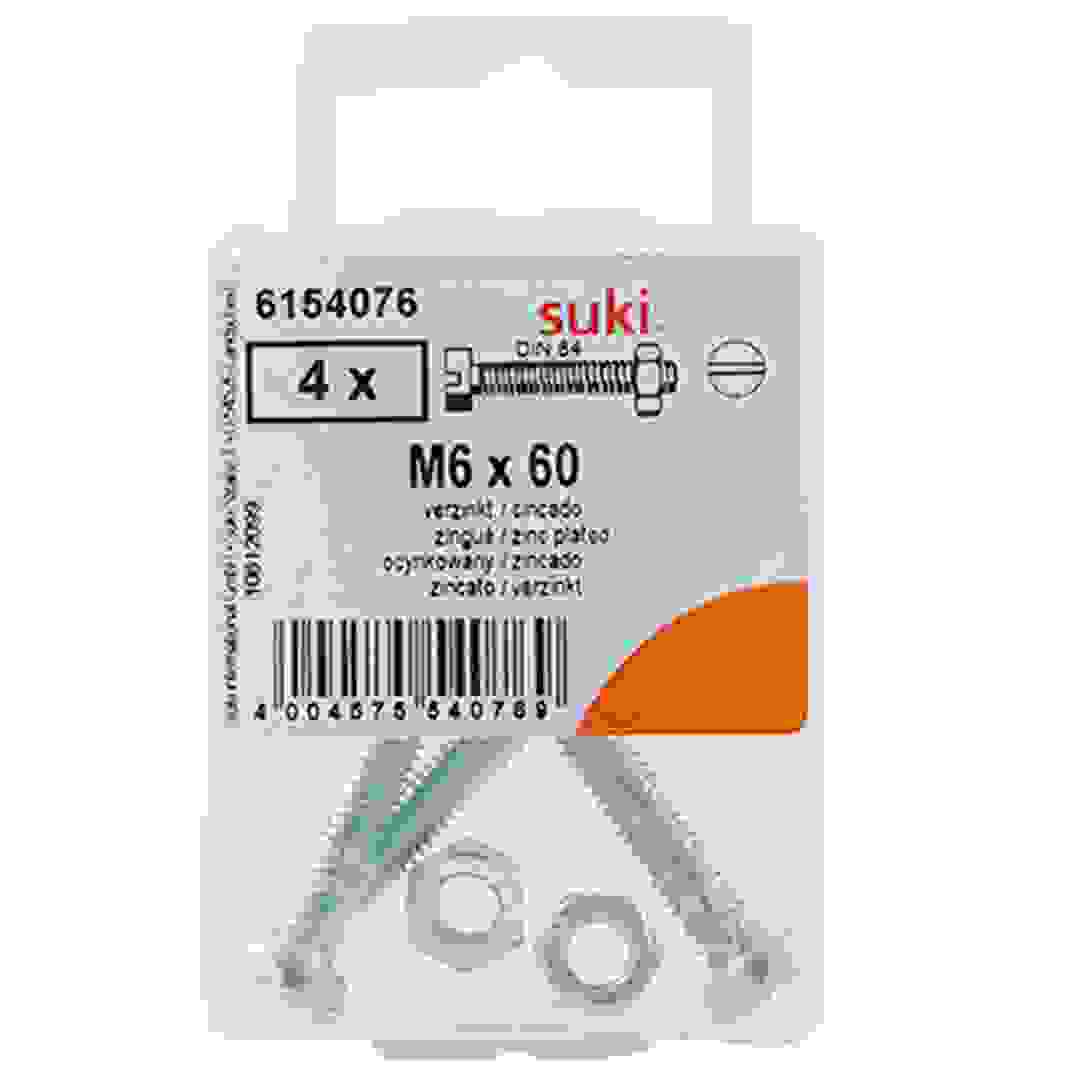 Suki Zinc-Plated Pan-Head Slotted Screws (M6 x 60 mm, Pack of 4)