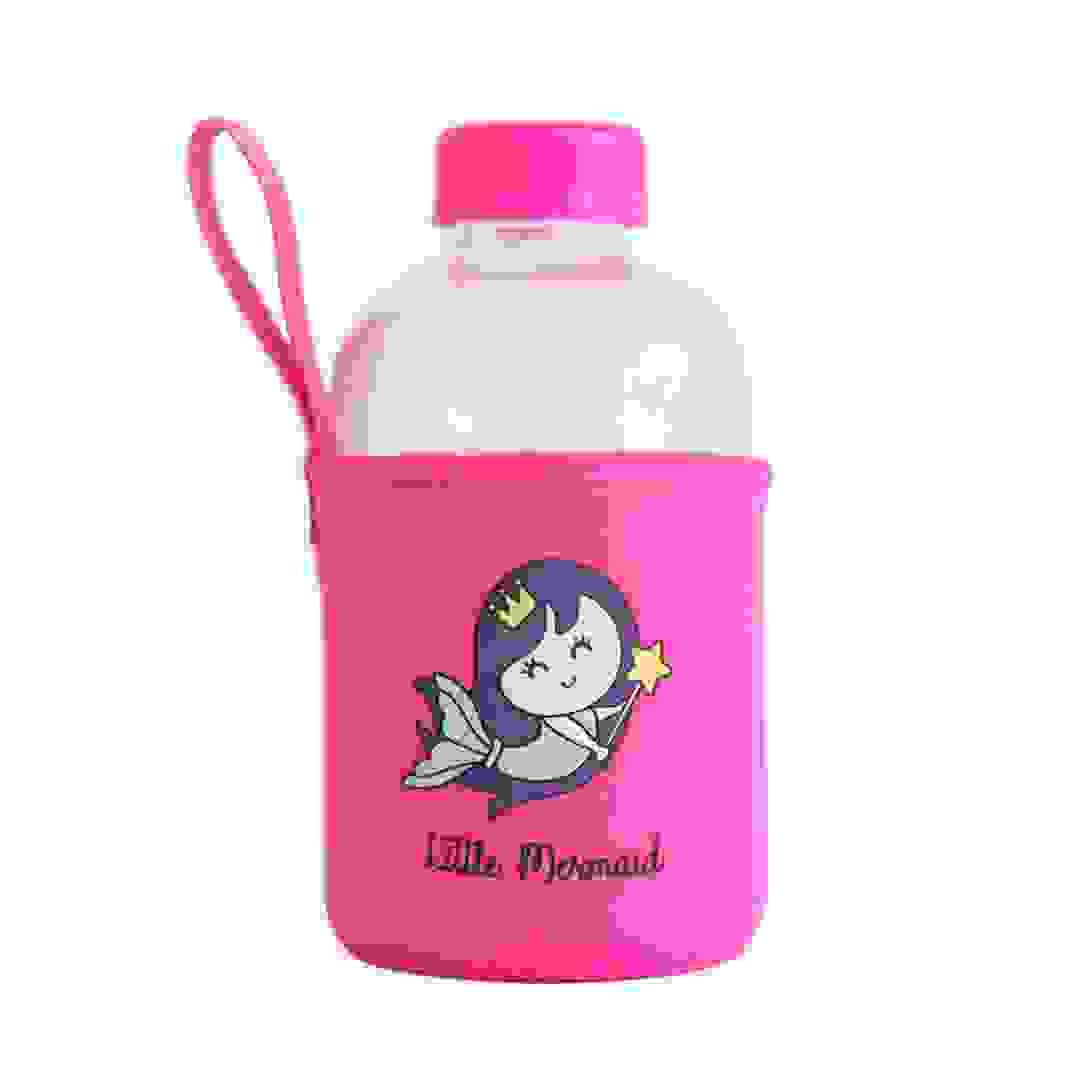 Milk&Moo Little Mermaid Kids Glass Water Bottle W/Cover (600 ml, Pink)