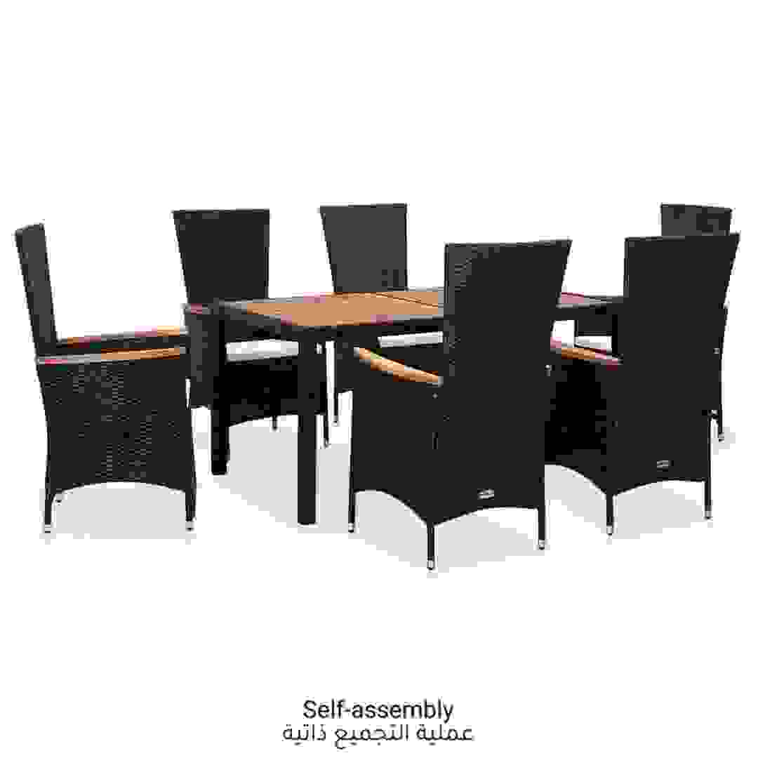 6-Seater Poly Rattan & Acacia Wood Outdoor Dining Set W/Cushions vidaXL (Black)