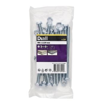 Diall Zinc-Plated Carbon Steel Hex Nut & Bolt Pack (M8 x 120 mm, 10 Pc.)