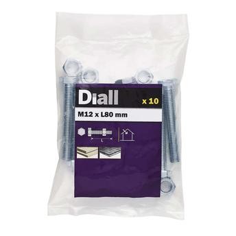 Diall M12 Hex Carbon Steel Bolt & Nut (80 mm, 10 Pc.)