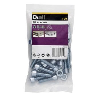 Diall M8 Cylindrical Carbon Steel Set Screw & Nut (30 mm, 20 Pc.)