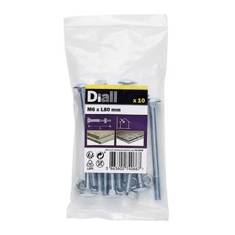 Diall Zinc-Plated Carbon Steel Square Coach Nut & Bolt Pack (M6 x 80 mm, 10 Pc.)