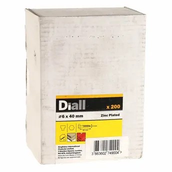 Diall Zinc-Plated Carbon Steel Hex Coach Screw Pack (6 x 40 mm, 200 Pc.)