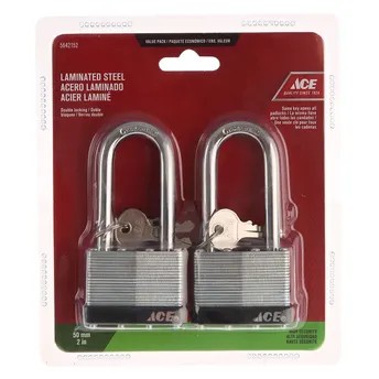 ACE Long Shackle Laminated Steel Padlock Pack (50 mm, 2 Pc.)