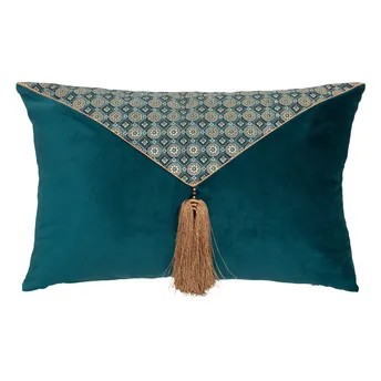 Atmosphera Jiling Polyester Tassel Cushion (58 x 18 x 38 cm, Emerald Blue)