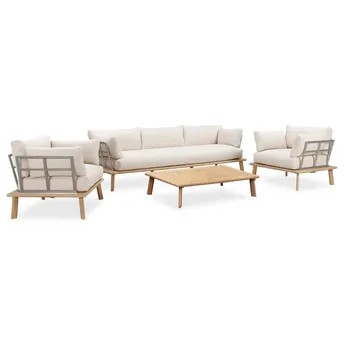 Amsterdam Acacia Wood 5-Seater Sofa Set W/Cushions (225 x 80 x 65 cm)