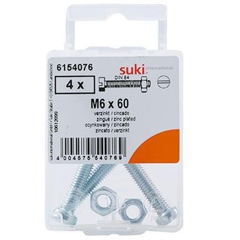 Suki Zinc-Plated Pan-Head Slotted Screws (M6 x 60 mm, Pack of 4)