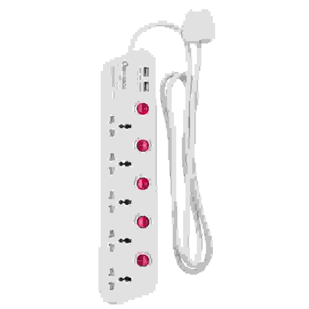 Oshtraco 5-Way Extension Cord W/ 4 USB Ports (2 m)