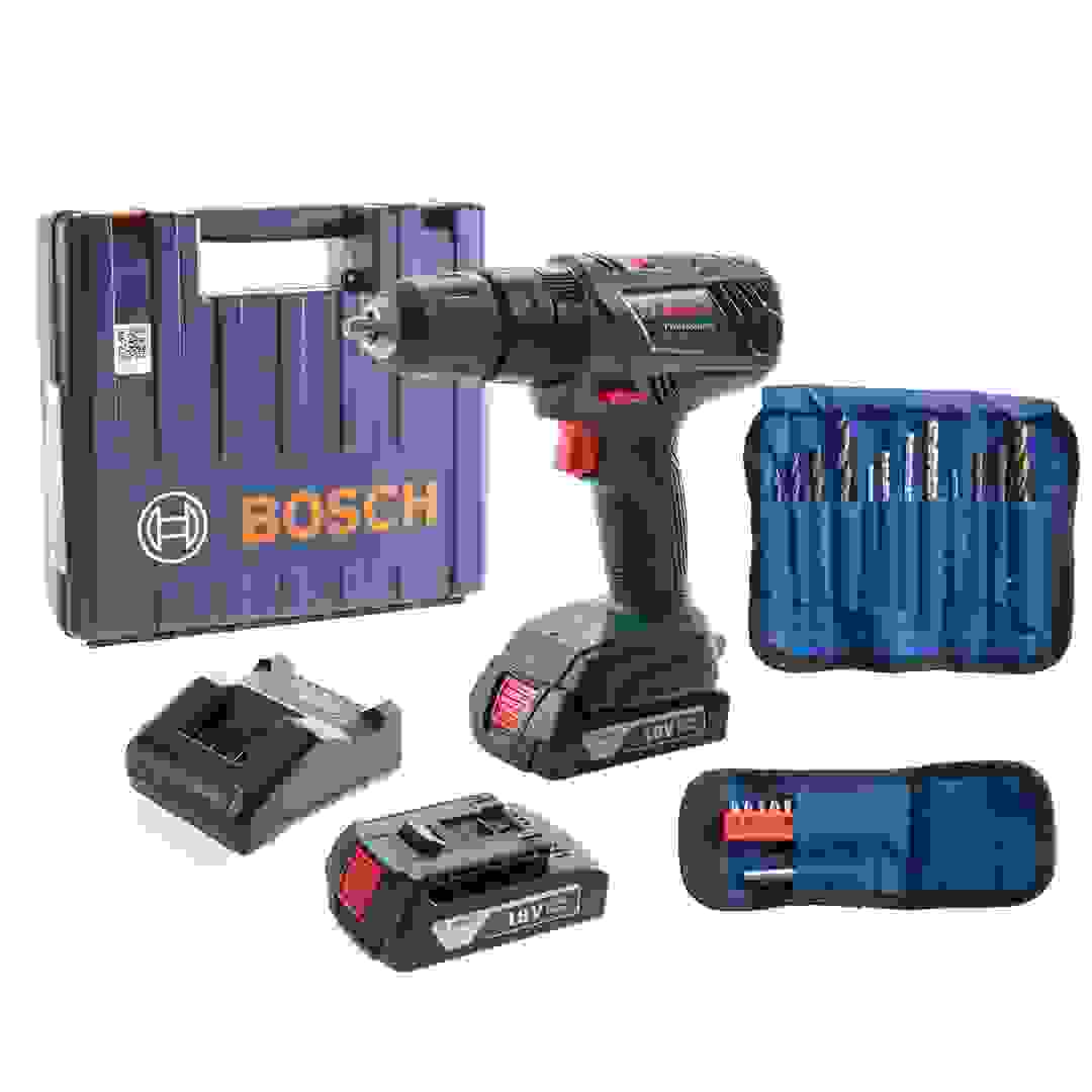 Bosch Professional Cordless Combi Impact Drill, GSB 180-Li + Drill Bit Set + Screw Bit Set