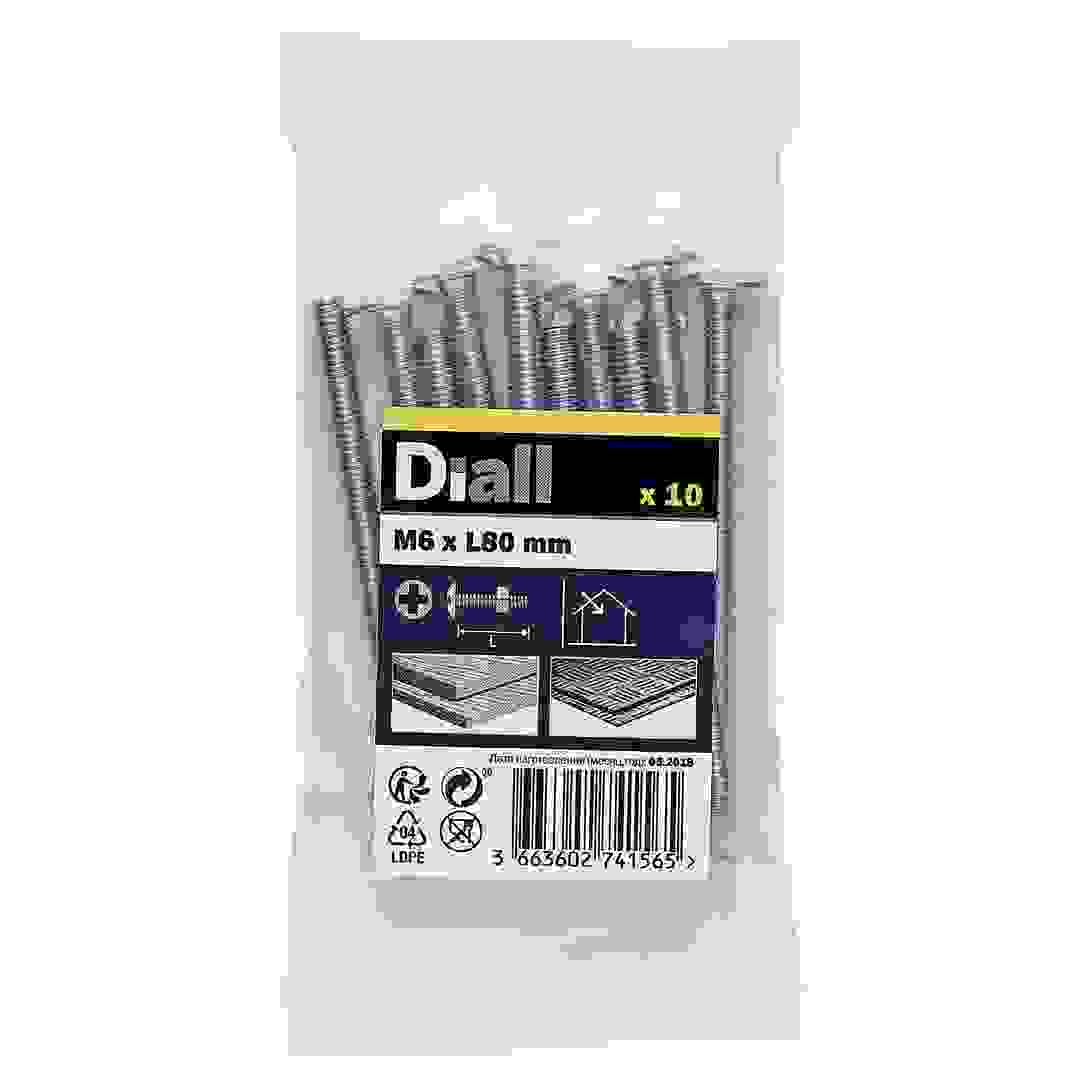 مجموعة براغي وصواميل لأعمال التسقيف فولاذ كربوني مطلي بالزنك ديال (M6 × 80 ملم، 10 قطع)