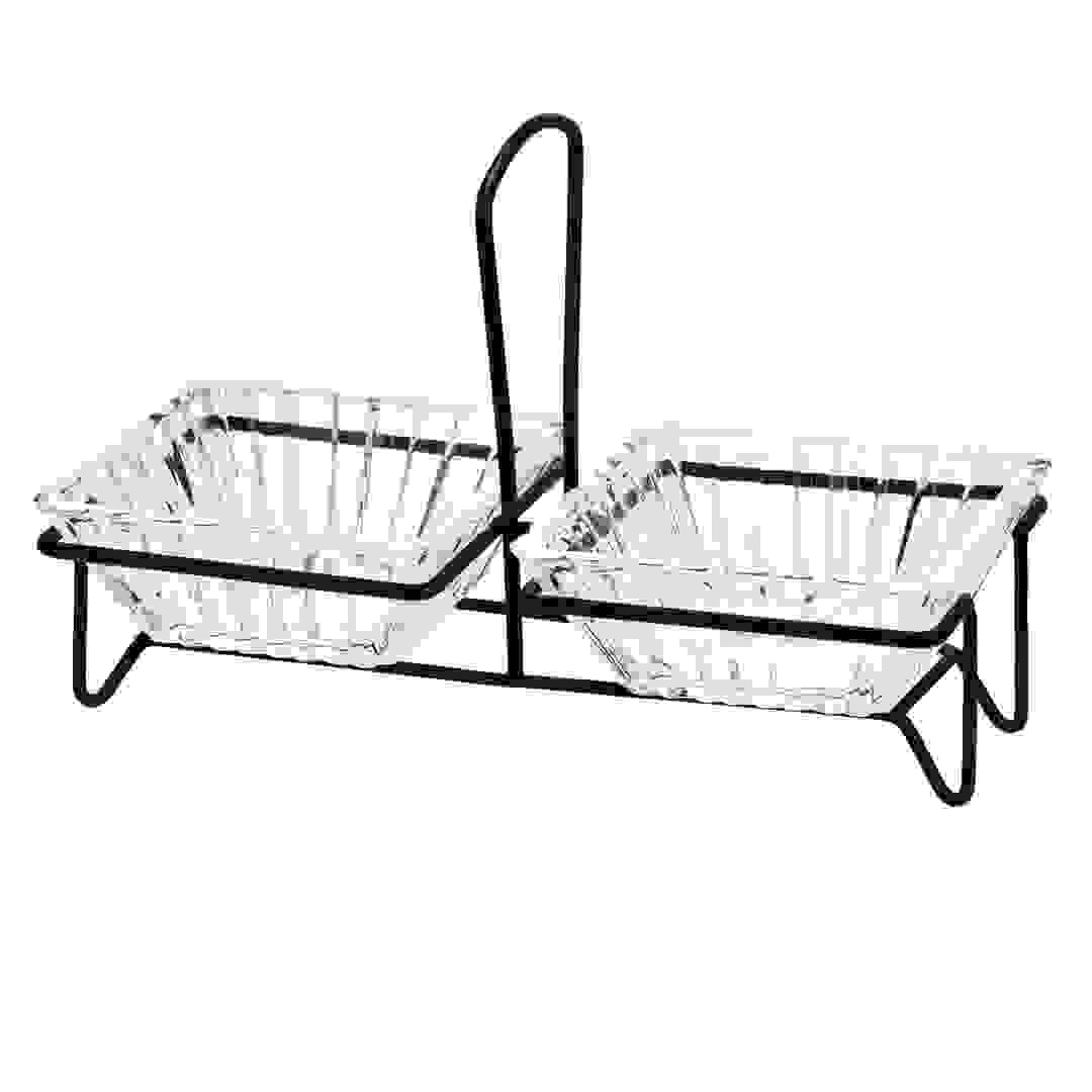 Glass Snack Bowl Set W/Black Stand (2 Pc.)